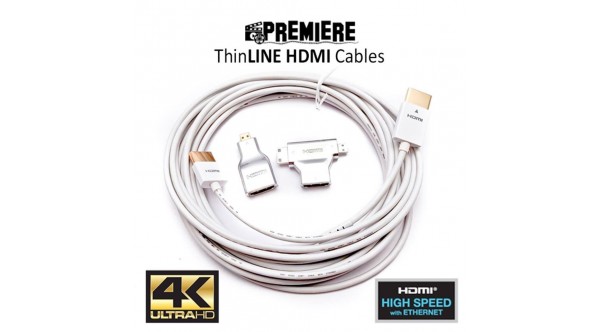 Ultra-Thin HDMI to HDMI Cable 16ft Hyper Slim HDMI 2.0 Cable, White • NEW